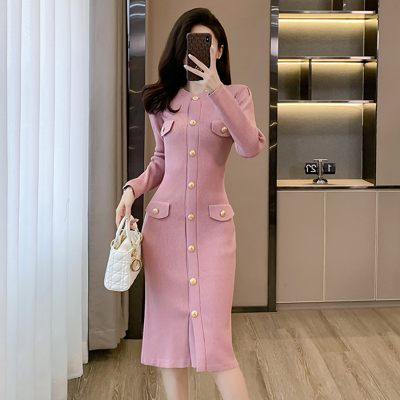 Đầm Len Dài Màu Trơn Cài Cúc Trẻ Trung AL109 - Hàng Quảng Châu Cao Cấp
