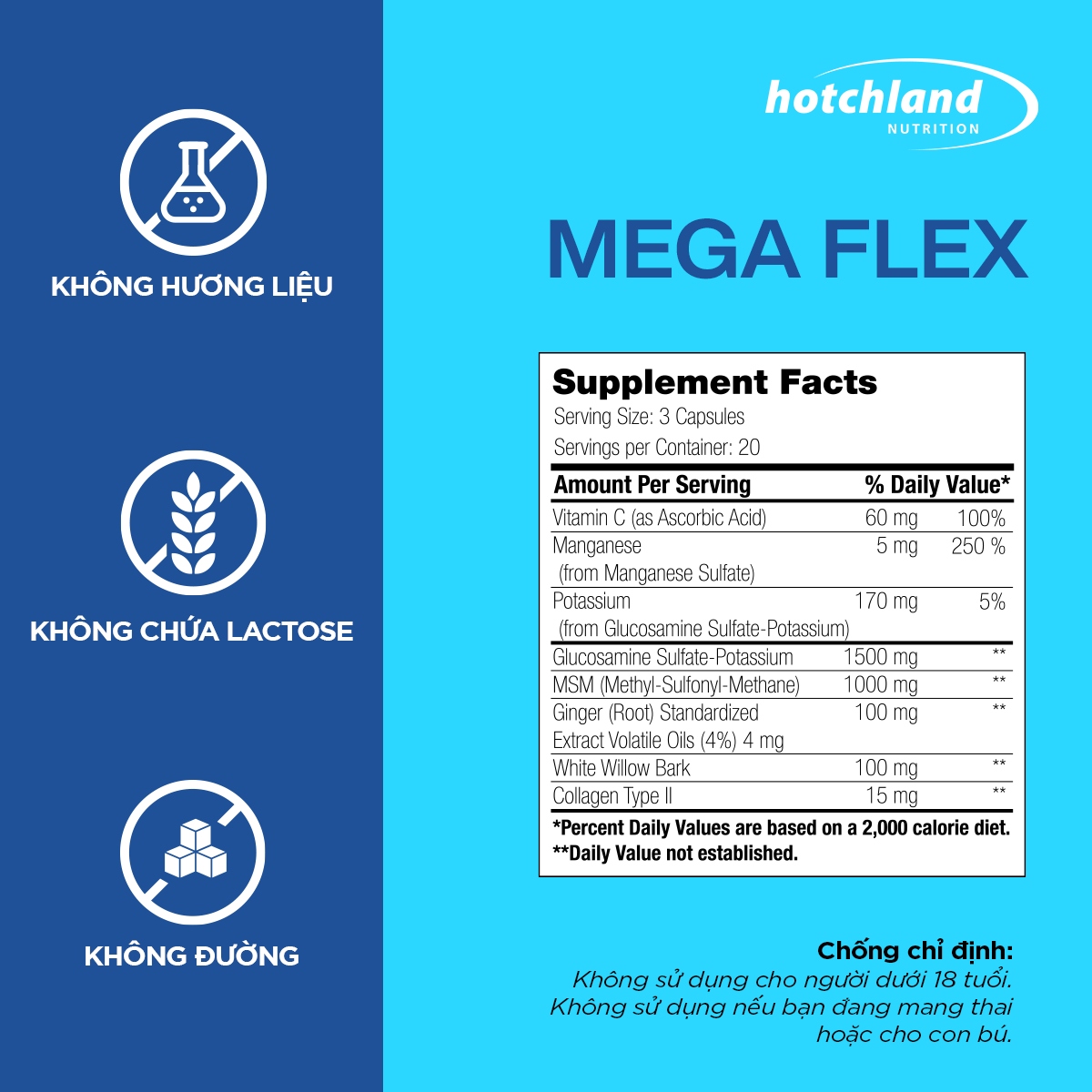 Viên uống xương khớp Glucosamine hỗ trợ tái tạo sụn khớp, giảm sưng đau khớp Mega Flex - Hàng chính hãng Hotchland Nutrition Việt Nam - HL4646