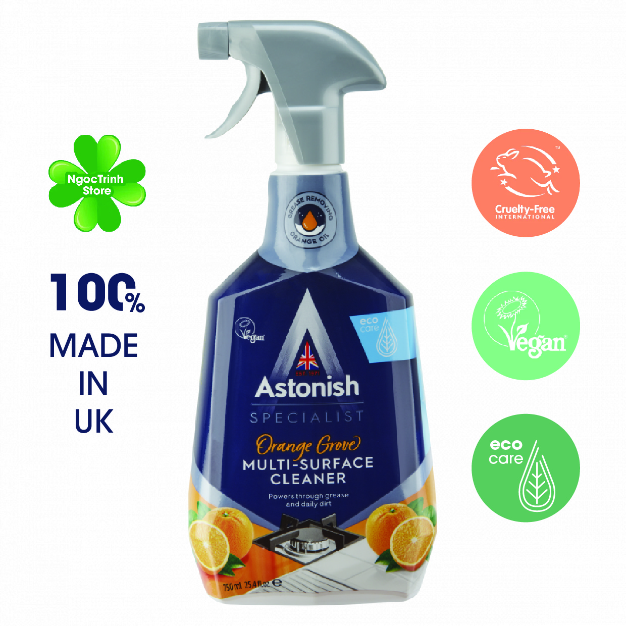 Bình xịt tẩy vệ sinh nhà bếp hương cam Astonish C6790 750ml chuyên tẩy mạnh mẽ các vết bẩn dầu mỡ và những vết thức ăn bị cháy khét bám trên bề mặt bếp, tẩy các bề mặt bếp gas từ hồng ngoại