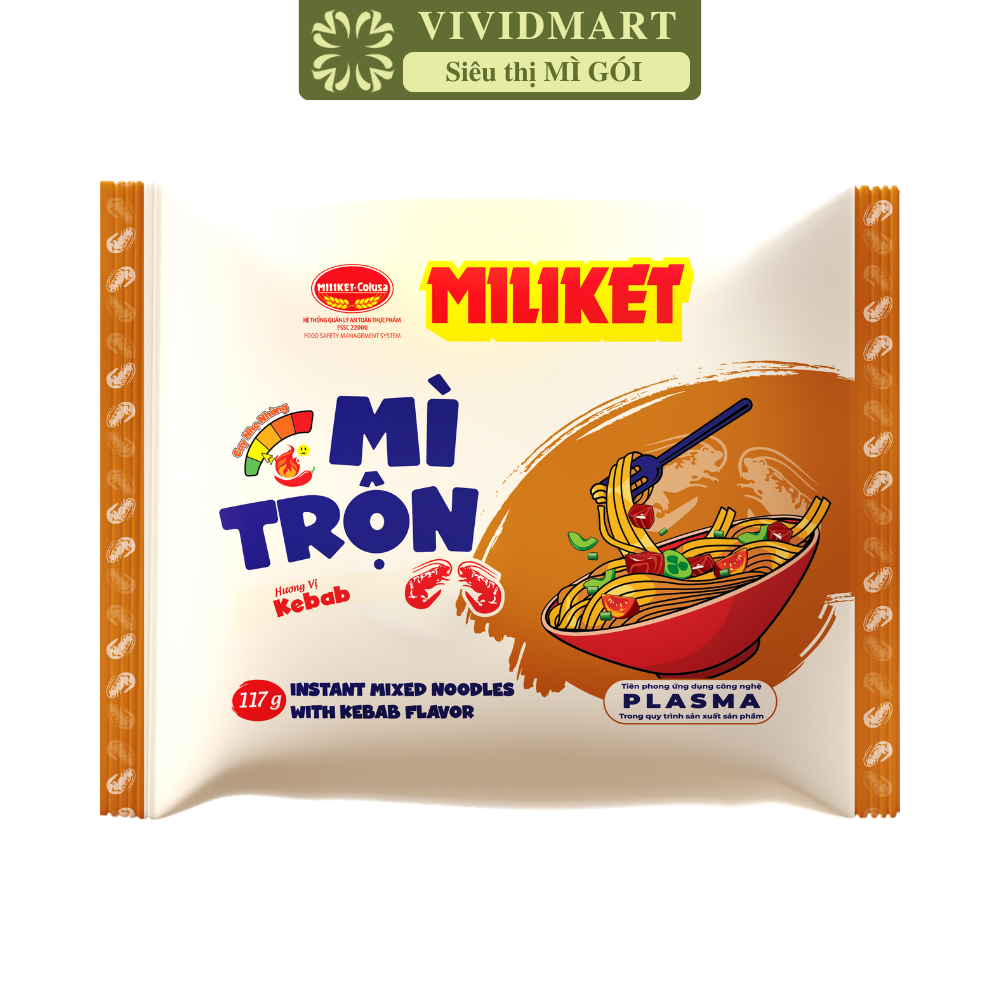 COLUSA - Mì trộn Miliket hương vị Kebab, Mì trộn Kebab Miliket, Mì Miliket trộn Kebab ăn liền (117g/gói)
