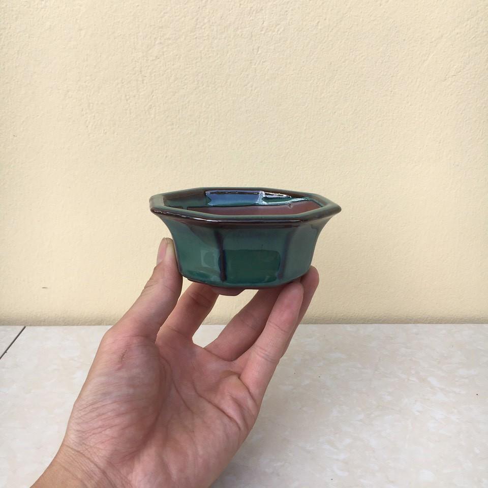 Chậu bonsai bát giác loe mini men hỏa biến gốm Bát tràng 1 size BM-05