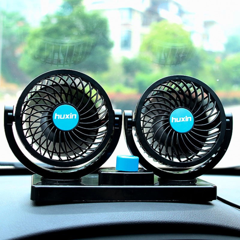 Quạt máy đôi mini 12v xoay 360 tiện ích trên ô tô, xe hơi cao cấp