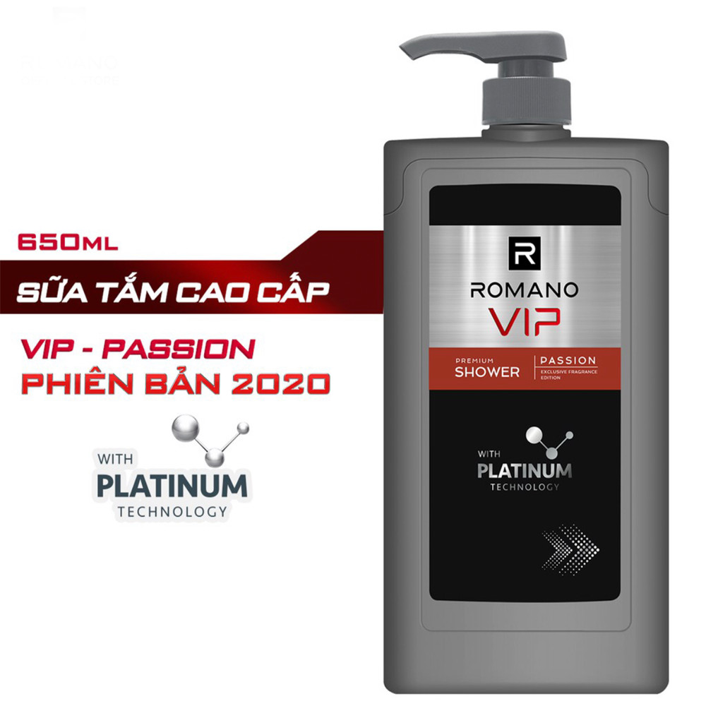 Bộ Romano Vip Passion Platinum: Dầu Gội 650ml, Sữa Tắm 650ml, Xịt khử mùi 150ml, Lăn khử mùi 50ml +Tặng nước hoa bỏ túi 18ml