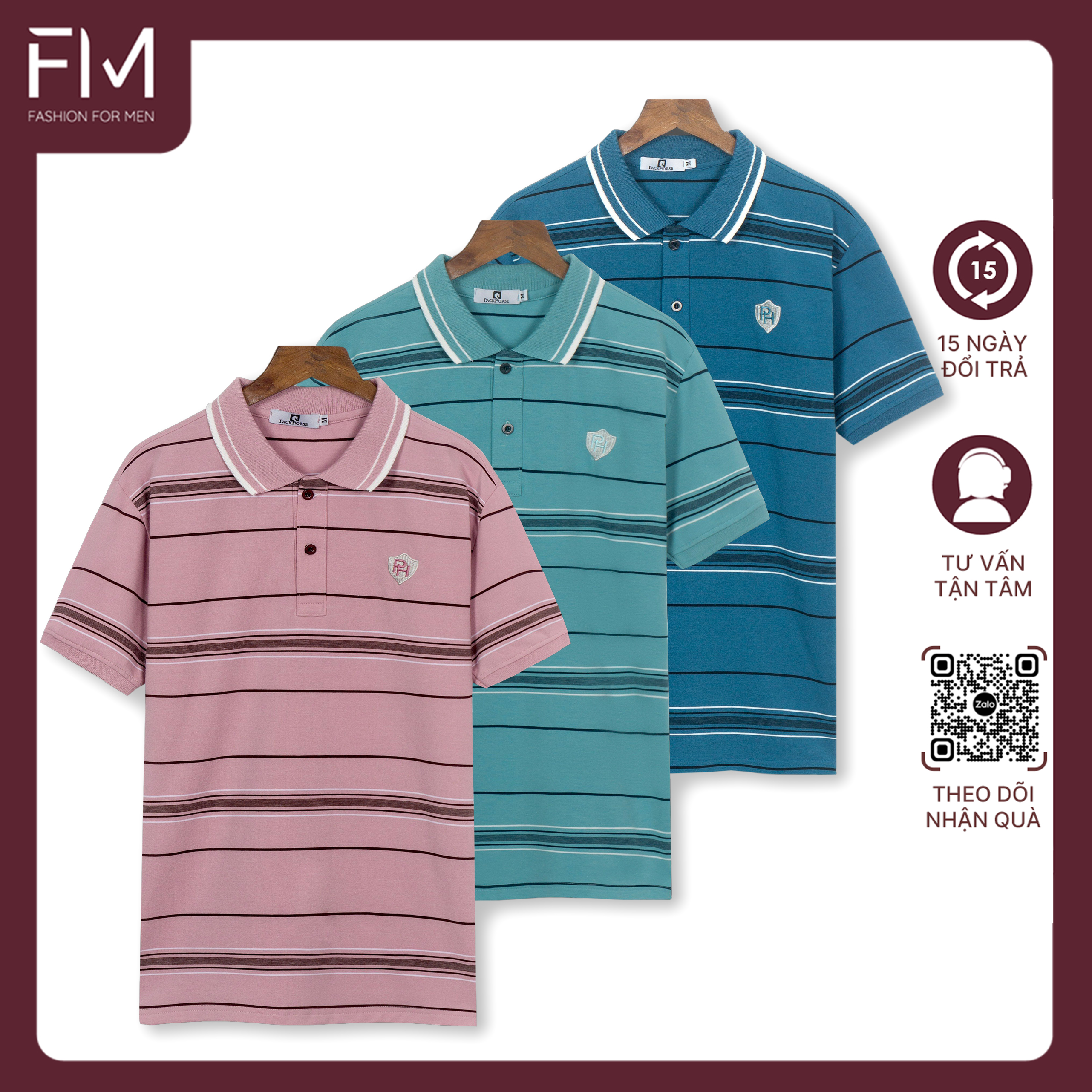 Áo polo nam, thời trang nam, thiết kế logo thêu bắt mắt, họa tiết kẻ sọc chững chặc - FORMEN SHOP - FMPS210