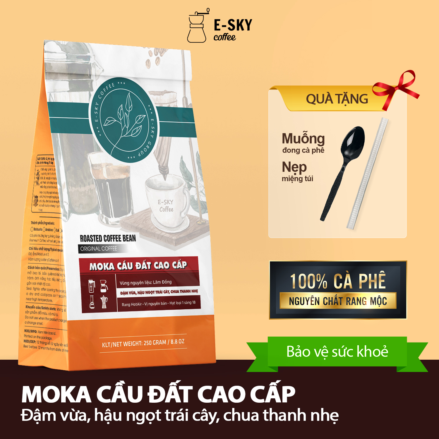 Cà Phê Ngẫu Nhiên Esky Coffee Rang Xay Nguyên Chất 250g Cafe Pha Phin Pha Máy Colfd Brew