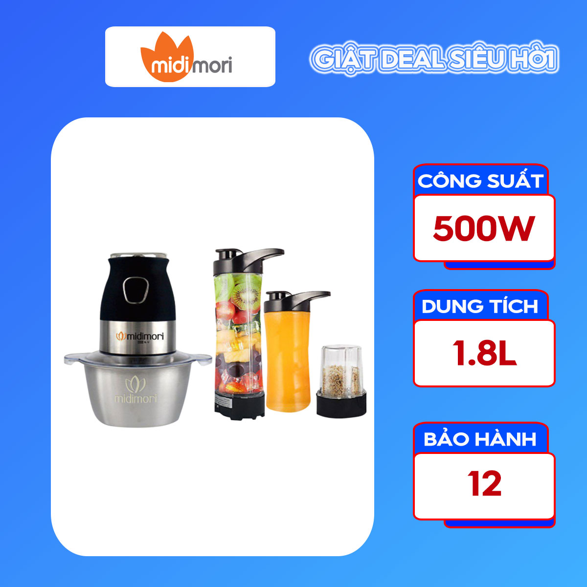 Máy Xay Sinh Tố Và Thực Phẩm Đa Năng Midimori MDMR-002 - Đen - Hàng chính hãng