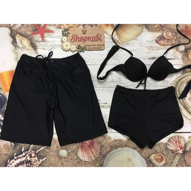 Đồ bơi bikini cặp thun lạnh đen mút dày