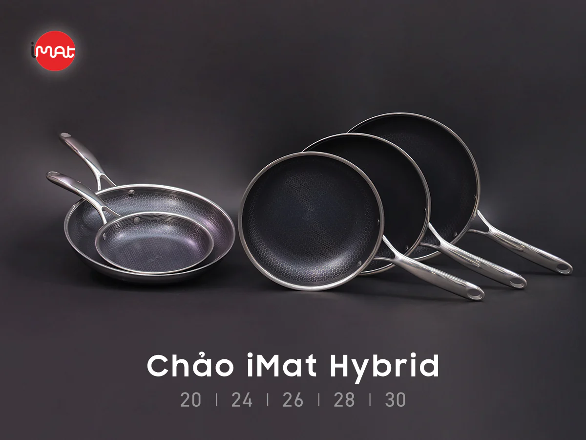 Hàng chính hãng: Chảo chiên inox chống dính iMat Hybrid đủ các cỡ 20|24|26|28|30cm, chiên, áp chảo