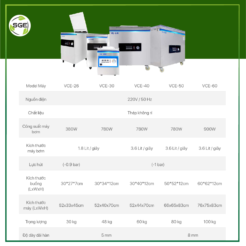 Máy Hút Chân Không Công Nghiệp Dạng Buồng VCE. Giá Siêu Tốt, Hút Siêu Khoẻ, Mọi Thực Phẩm, Dùng Liên Tục 24/7. Được Tặng Kèm 1 Chai Dầu Máy, Túi Hút Chân Không, Đường Hàn Dự Phòng Và Tua Vít Sửa Máy. Hàng Nhập Khẩu Chính Hãng Thái Lan