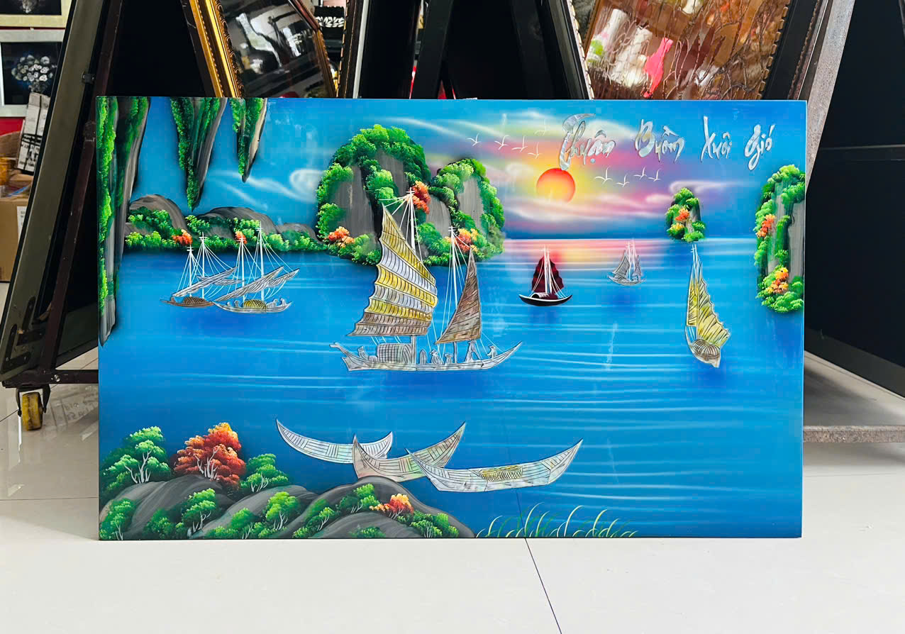 { Siêu sale }Tranh sơn mài thuận buồm xuôi gió cẩn ốc xà cừ cao cấp treo tường, trang trí nhà cửa, văn phòng