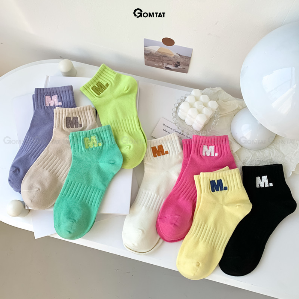 Tất vớ nữ cổ ngắn cao cấp GOMTAT mẫu chữ M, chất liệu cotton mềm mại, thấm hút, thoáng khí - MNGAN-PO-3033-1DOI