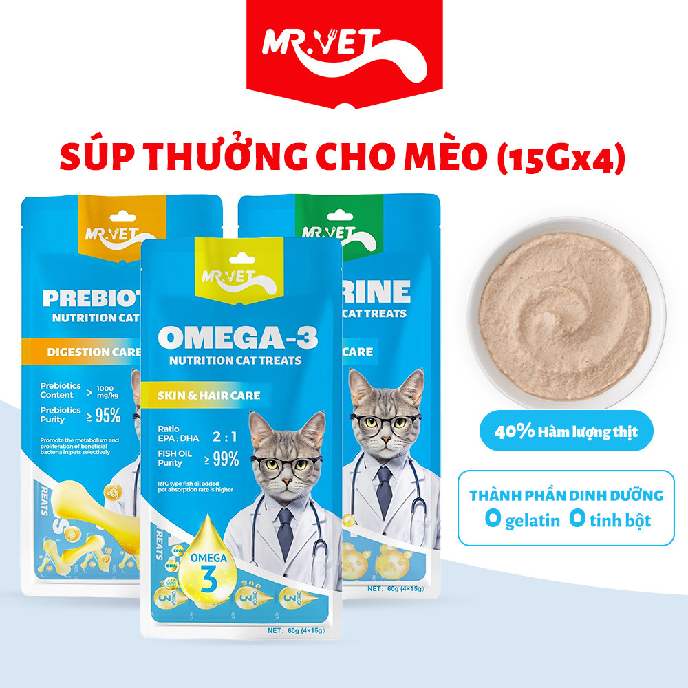 Súp Thưởng Cho Mèo Thức MRVET Túi 4 Thanh Dùng Cho Mọi Lứa Tuổi Thức Ăn Dinh Dưỡng Cho Mèo