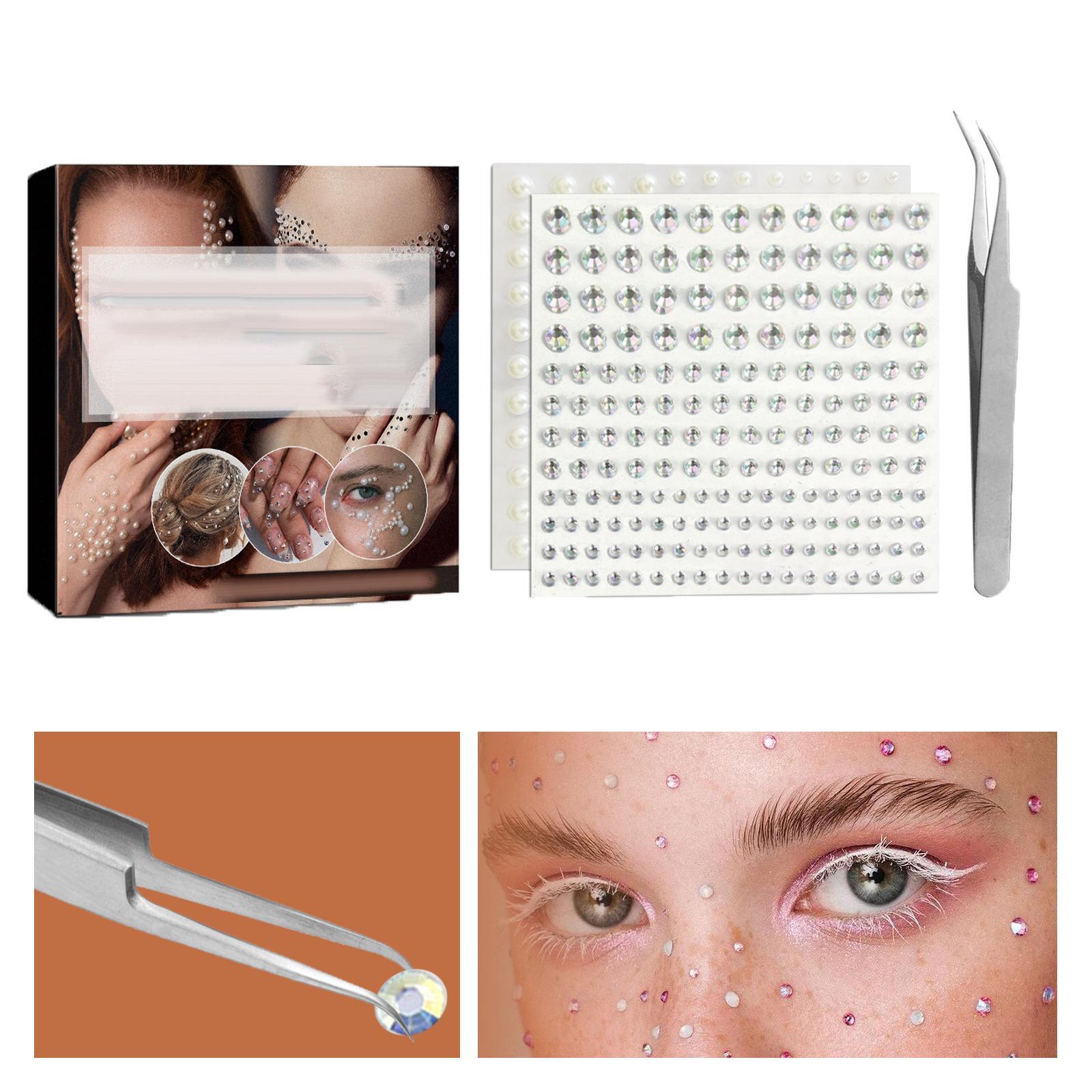 2x Clear Rhinestones Stickers Assorted Size Flash for Face