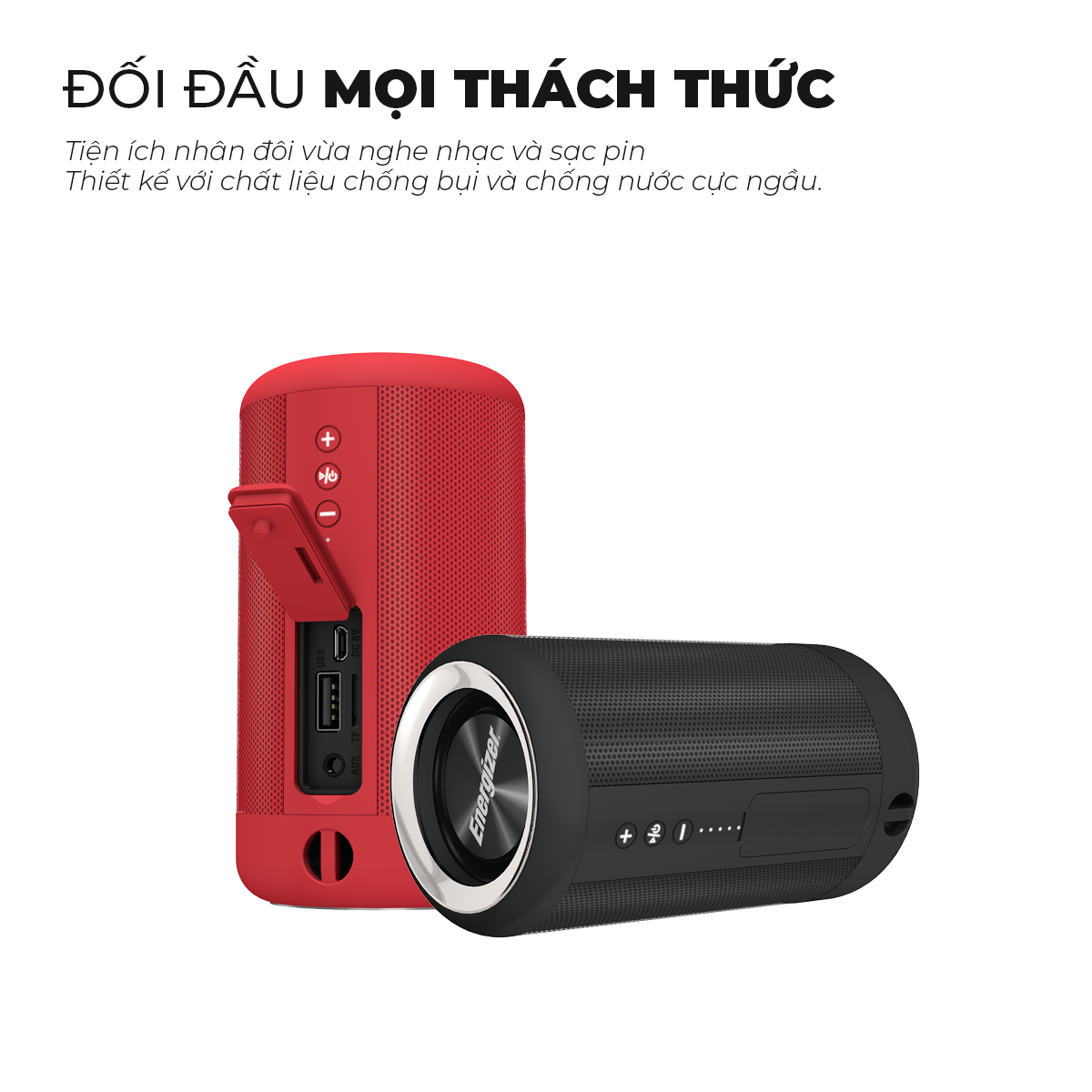 Loa Bluetooth kèm pin sạc dự phòng Energizer BTS-051, dung lượng 2,000mAh, chống nước theo tiêu chuẩn IPX5, hỗ trợ thẻ micro SD, AUX - Hàng chính hãng