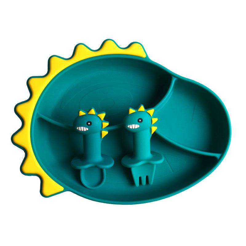 Bé Đĩa Dùng Tiệc Hút Lưới Tấm Hoạt Hình Thực Phẩm Bổ Sung Bát Trẻ Tập Ăn Silicone Bộ Dao Kéo Prato