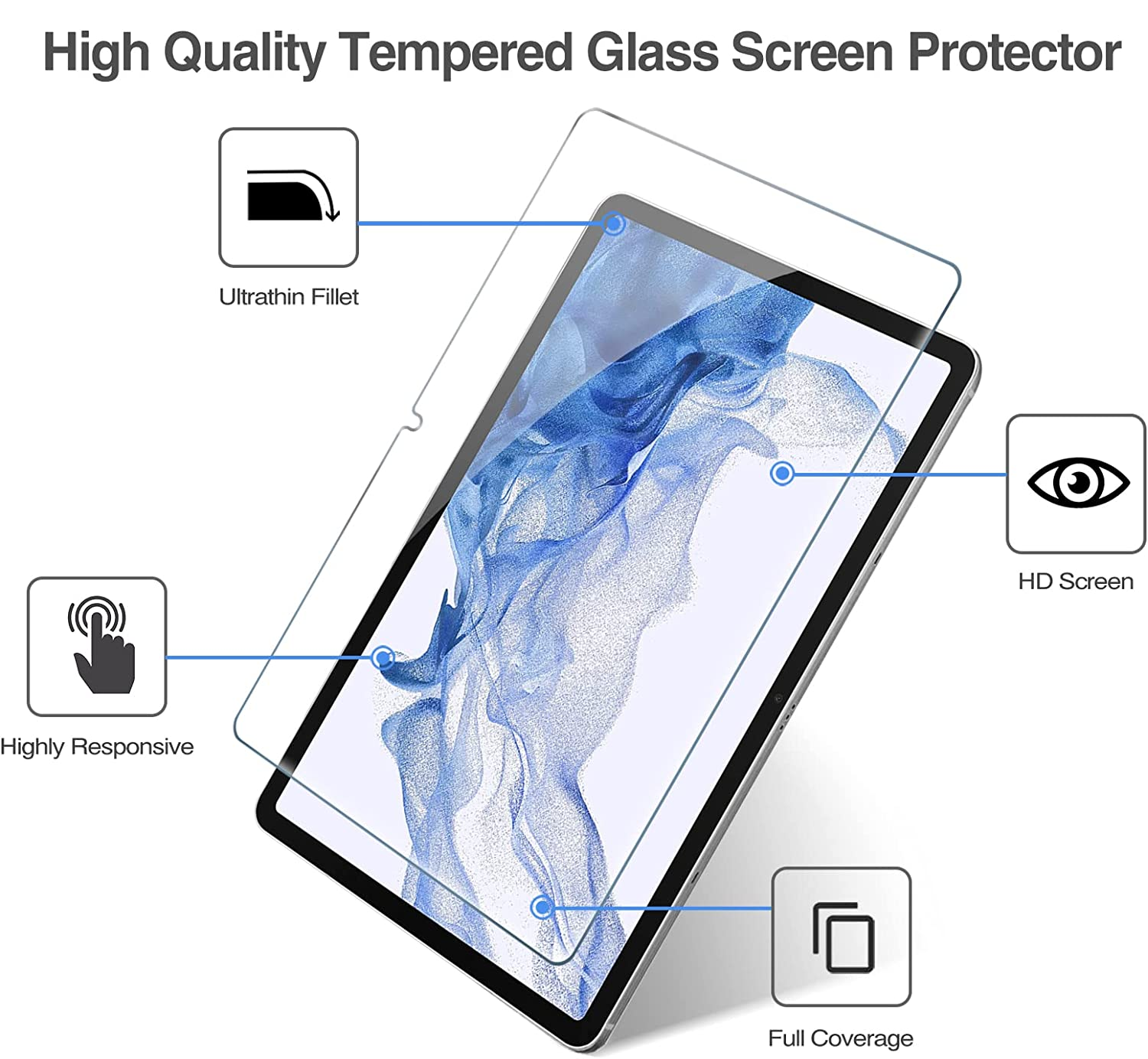 Miếng dán kính cường lực màn hình cho Samsung Galaxy Tab S8 2022 / S7 2020 11'' / S8 Plus / S7 Plus / S7 FE 12.4'' hiệu HOTCASE Mercury H+ Pro (Chống va đập, vát cạnh 2.5D, chống vân tay, mỏng 0.3mm, độ cứng 9H) - Hàng nhập khẩu