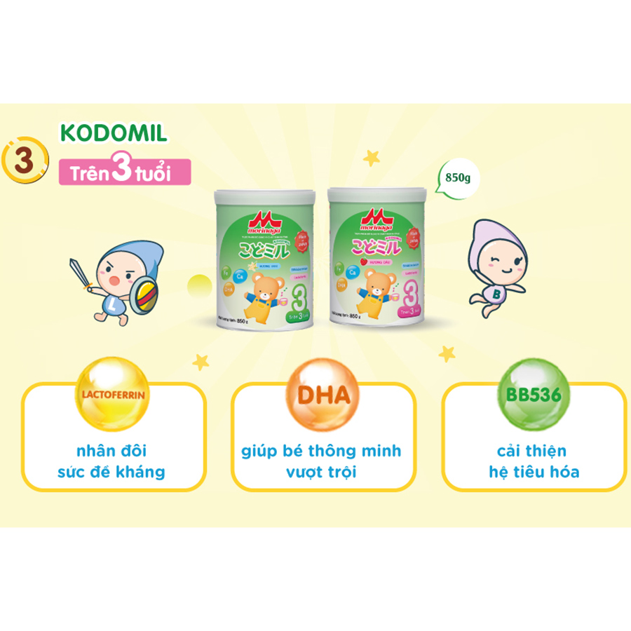 Combo 3 lon sữa Morinaga số 3 Kodomil Hương Vani 850gr + cân điện tử