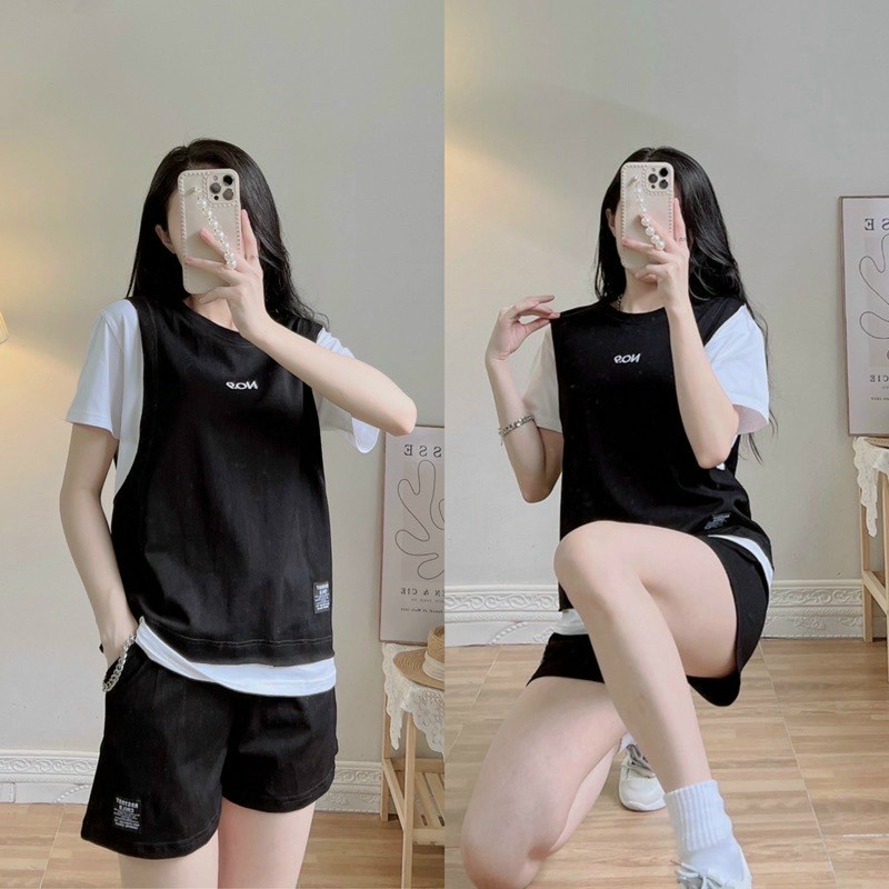 Set Đồ Bộ Nữ Mặc Nhà Chữ NO.9 - Bộ Ngủ , Thể Thao , Tập Gym - Áo Thun Unisex Rộng Phối quần Short Đùi