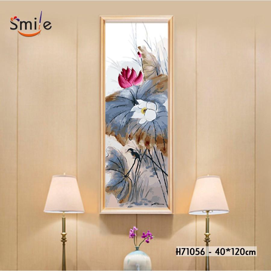 Tranh tô màu theo số sơn dầu số hóa cao cấp Smile FMFP Hoa sen thủy mặc khổ to H71056