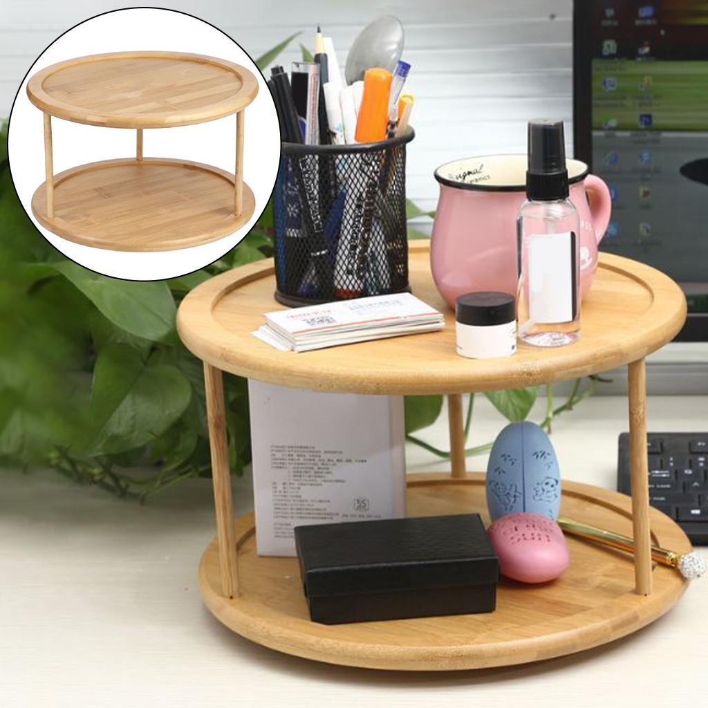 Bamboo Turntable Kitchen Organizer Rack Spice Storage 12 Inch 2 Tier