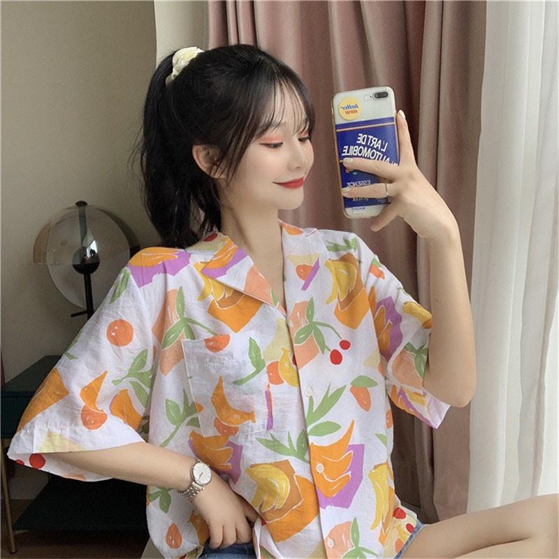 Áo Sơ Mi Chiffon Tay Ngắn In Họa Tiết Kiểu Hàn Quốc Thời Trang Mùa Hè Cho Nữ