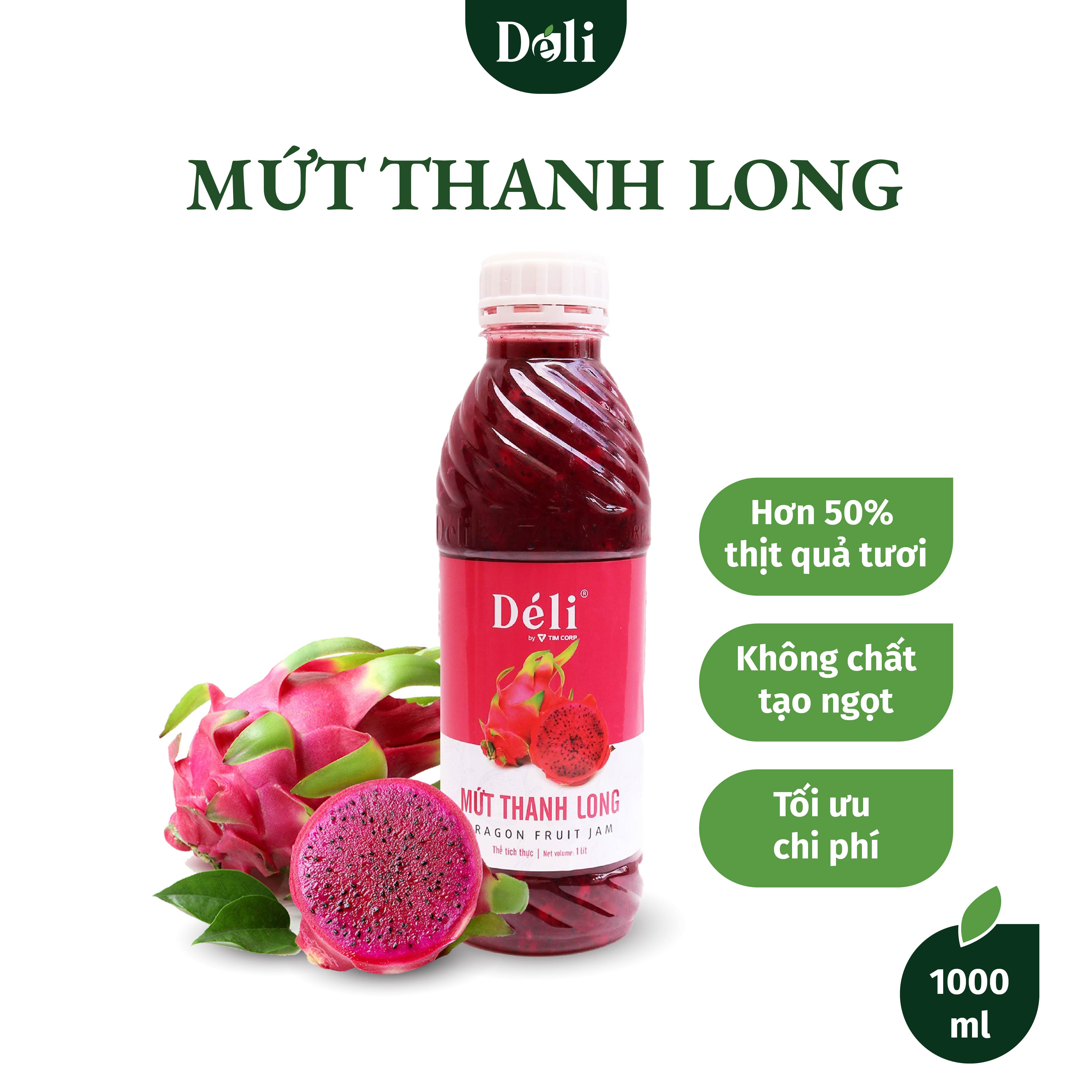 Mứt thanh long pha chế Déli - chai 1L