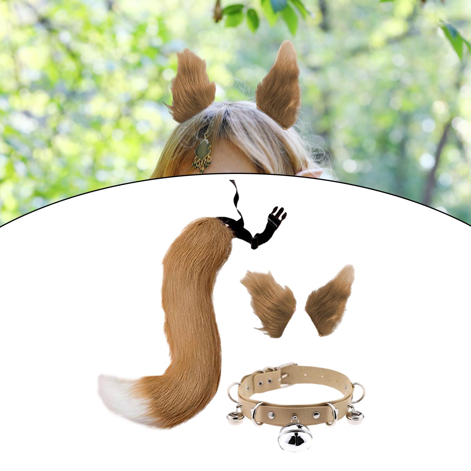 4Pcs Plush Fox Ears and Tail Set Faux Fur Long Tails Party Costume Kits
