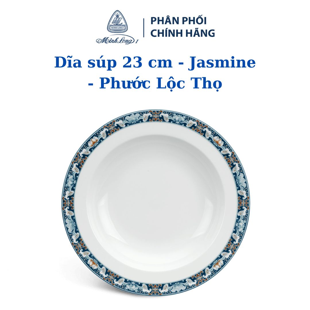 Dĩa súp 23cm Jasmine Phước Lộc Thọ - Gốm sứ cao cấp Minh Long
