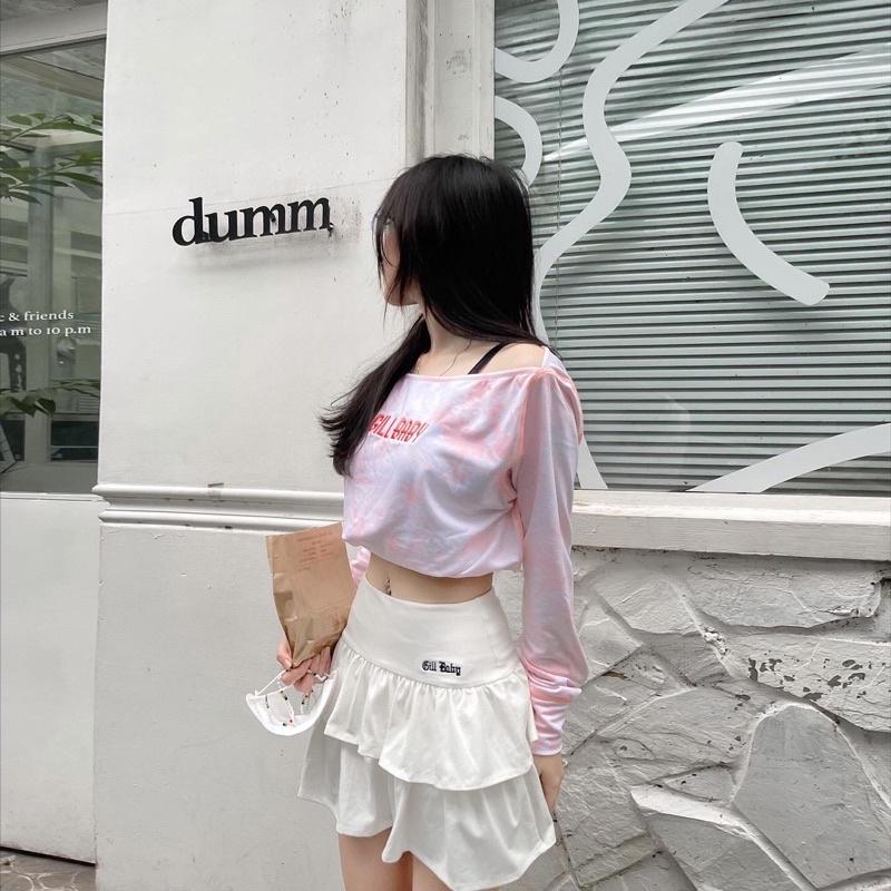GILL BABY | Áo croptop sweater nỉ da cá loang màu tay dài- MÂY SWEATER
