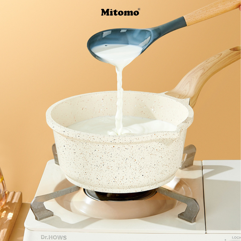 Set nồi chảo 4 món tráng đá chống dính Mitomo Granite có nắp đậy nấu ăn tiện dụng phù hợp với mọi loại bếp