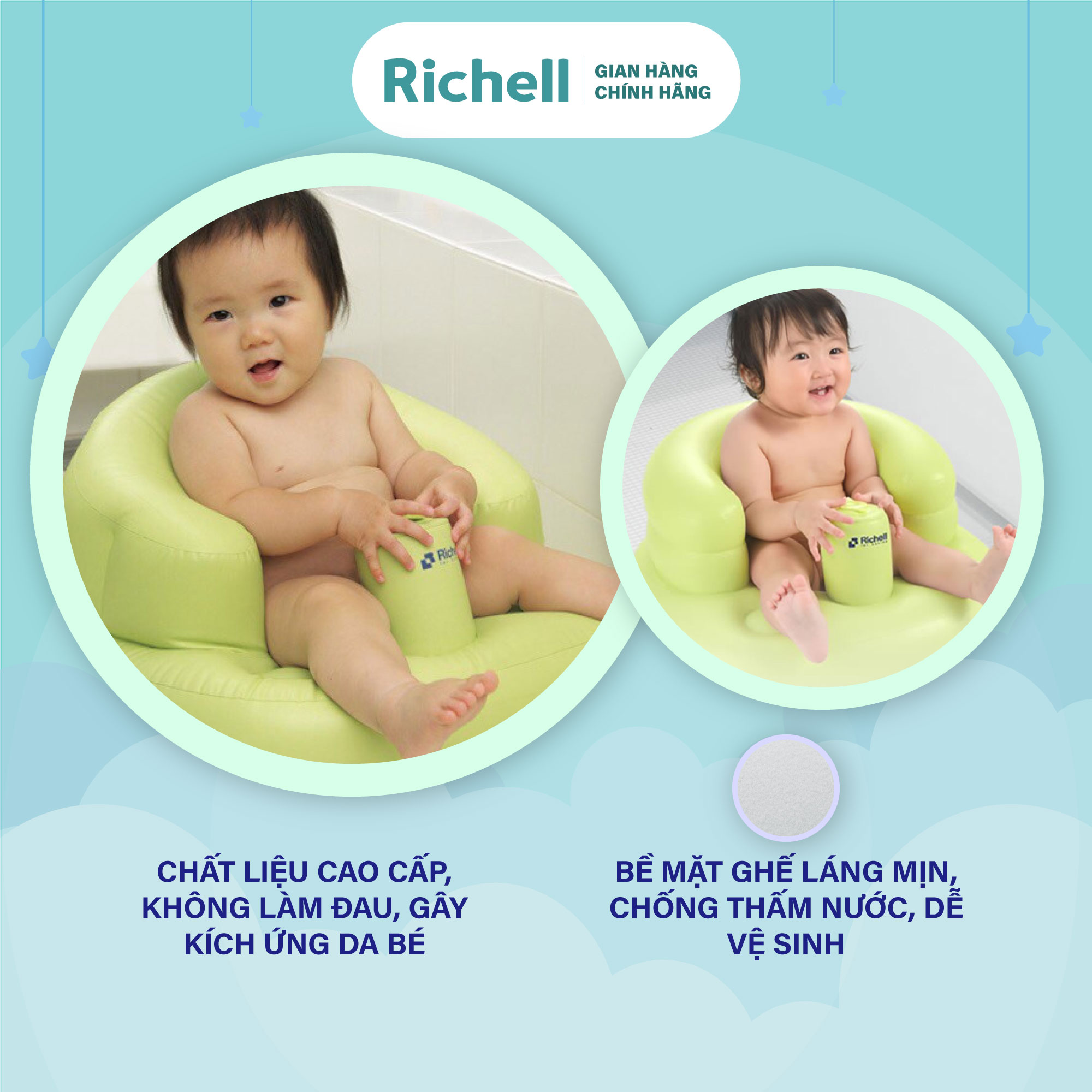 Ghế hơi tập ngồi Richell Nhật Bản cho bé từ 7 tháng tuổi không cần dụng cụ bơm | Baby