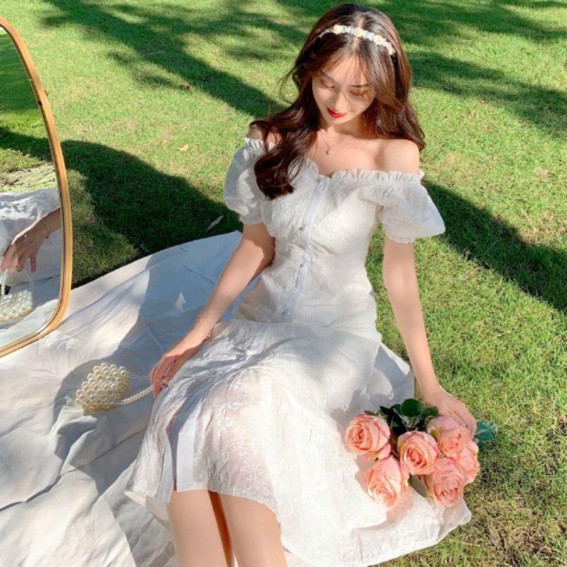 Đầm trễ vai trắng tiểu thư đuôi cá nữ tính Miu Dress
