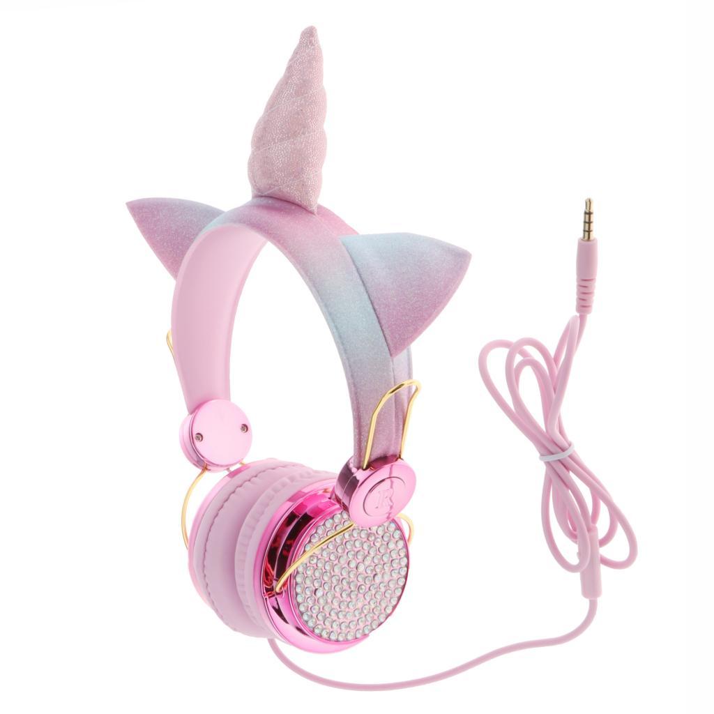 2x Cute Unicorn Glitter Kids Headphone with Microphone for Girls Children