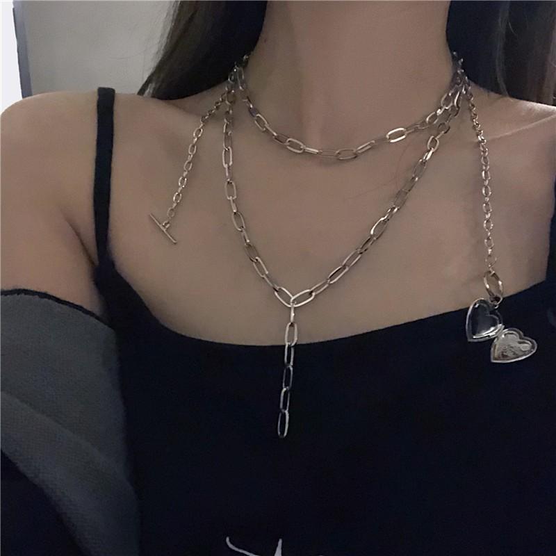 Vòng cổ choker ba lớp mặt hình tim phong cách cá tính
