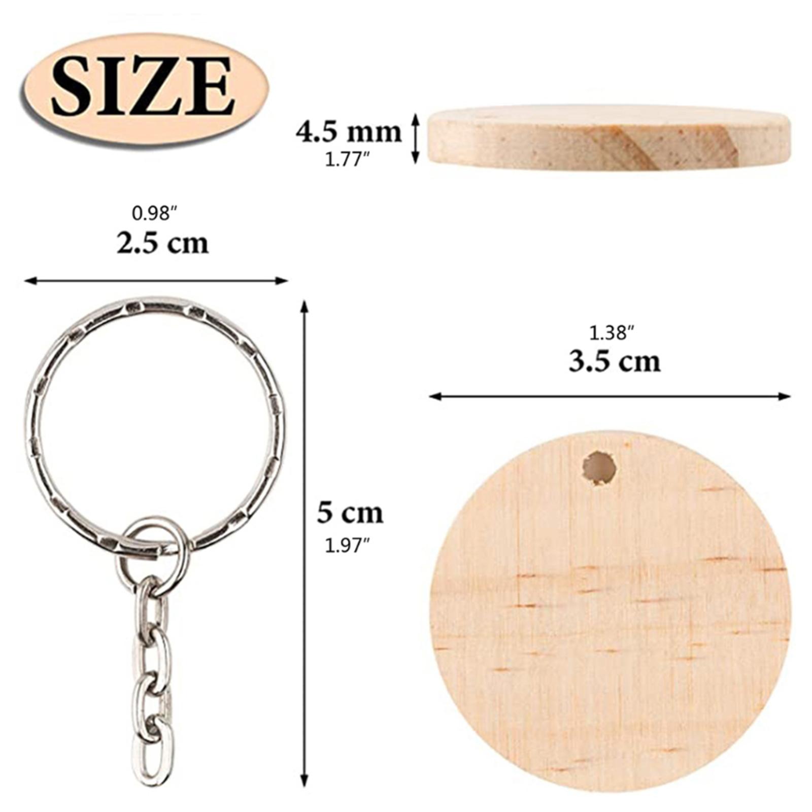Wooden Keychain Blanks, Round Wooden Slices Pendant Charm Key Chains Blanks and Keychain Pendant Keyring for DIY Key Rings