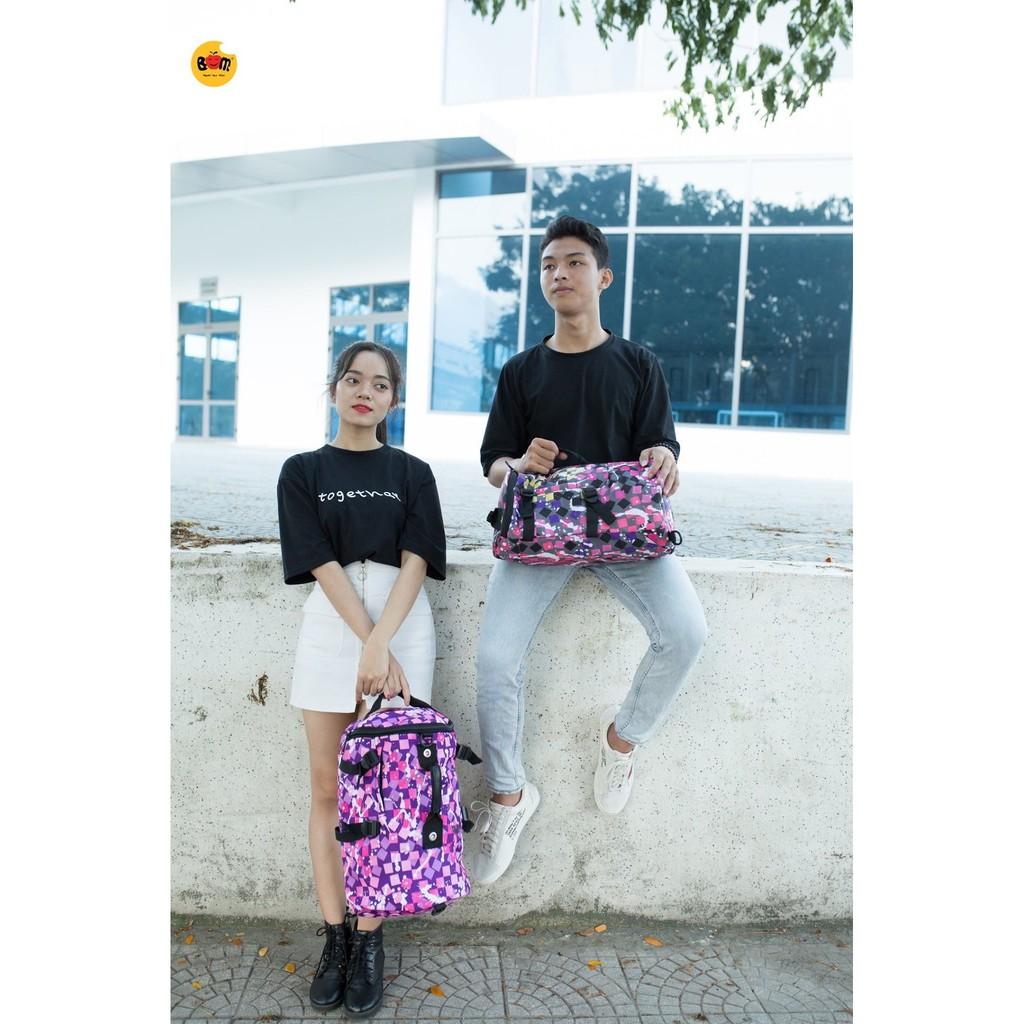 Balo thời trang form trống, chất vải dù họa tiết - BOM