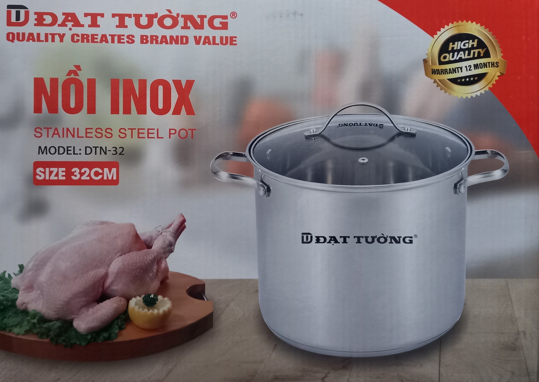 Nồi Luộc Gà Inox 5 Đáy Đạt Tường DTN-32 Dùng Mọi Loại Bếp - Hàng Chính Hãng