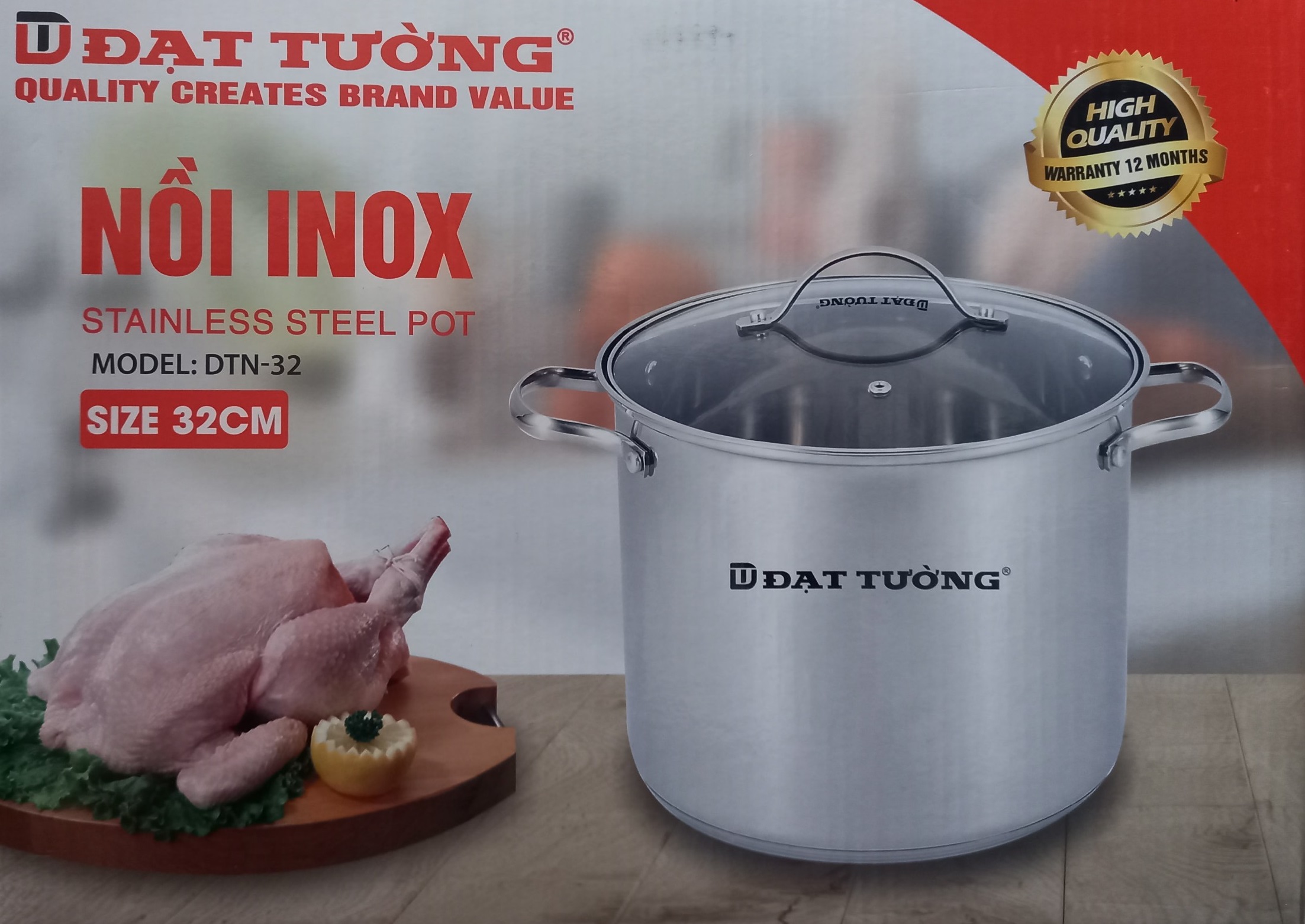 Nồi Luộc Gà Inox 5 Đáy Đạt Tường DTN-32 (Size 32cm) Dùng Mọi Loại Bếp - Hàng Chính Hãng