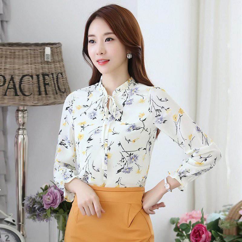 Áo Sơ Mi Chiffon Dài Tay Họa Tiết Hoa Cho Nữ