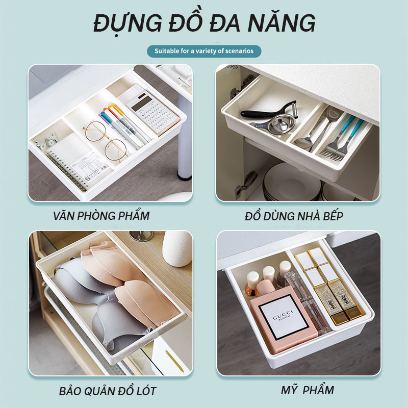 Ngăn kéo Dán Dưới Bàn Tiện Lợi, Đựng Đồ Đa Năng, Không Cần Đục Lỗ, Kiểu Dáng Đẹp, Hiện Đại