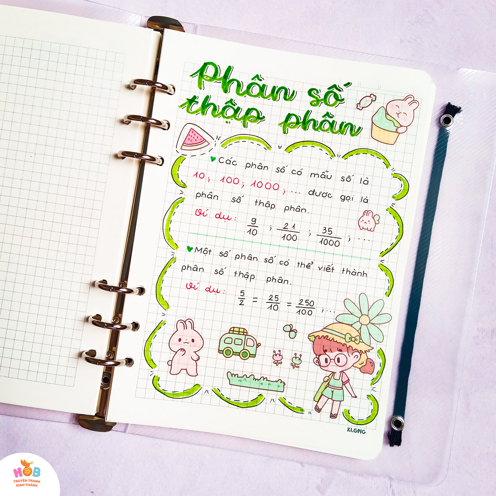 Sổ tay ghi chú HOB takenote toán 5, Khổ A5 đóng binder trang trí sẵn sticker