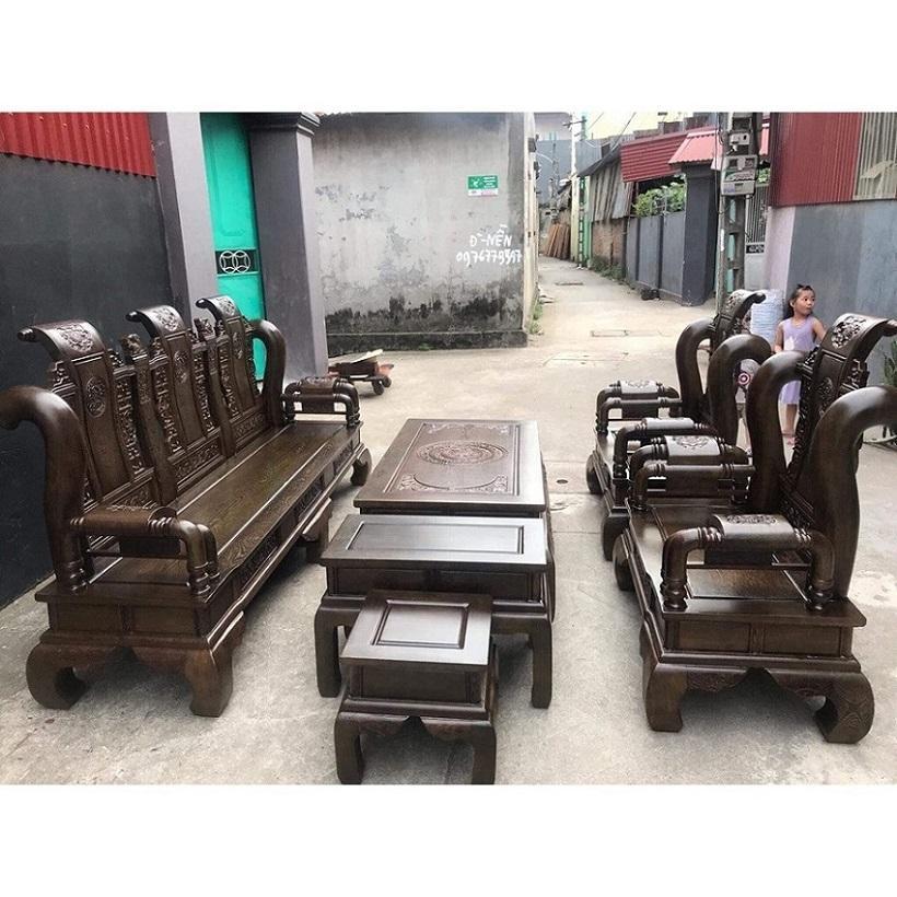 bộ bàn ghế phòng khách tần thủy hoàng gỗ mun đuôi công tay 12