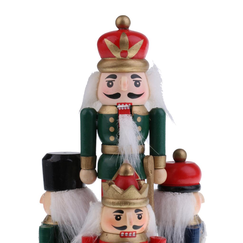 Wooden Nutcracker 4 Soliders Music Box Wind Up Toy Gift