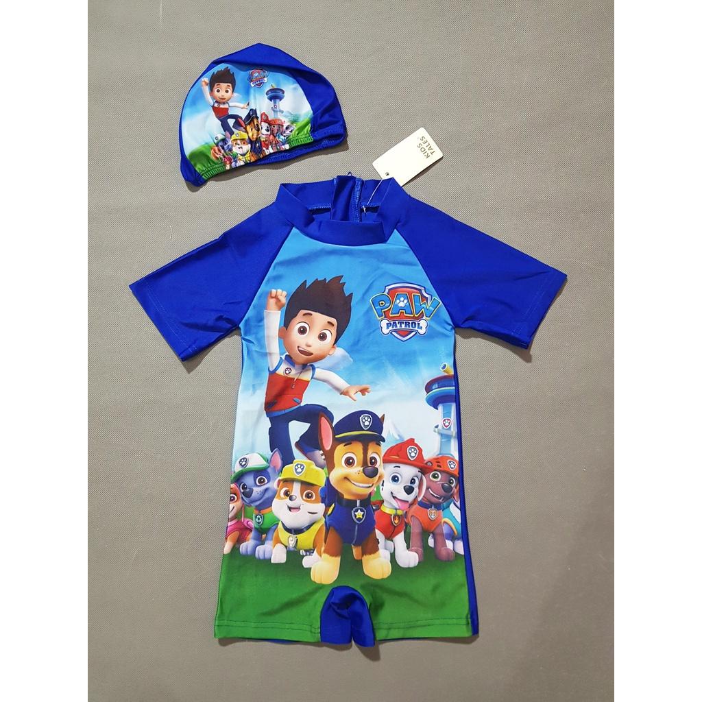 Đồ bơi liền thân kèm nón paw patrol biệt đội cứu hộ cho bé trai