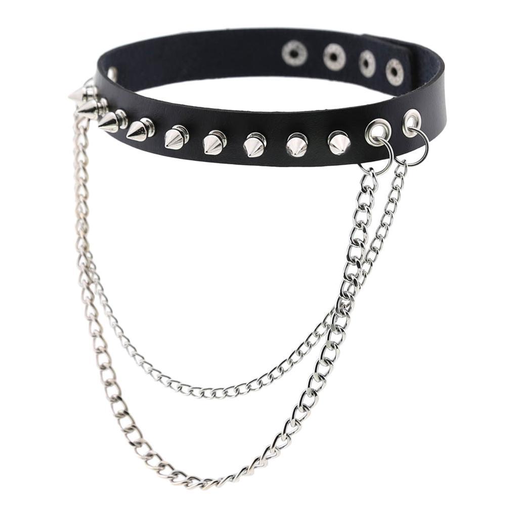 Womens Mens Punk Gothic Collar Choker PU Leather  Rivet Necklace Pink