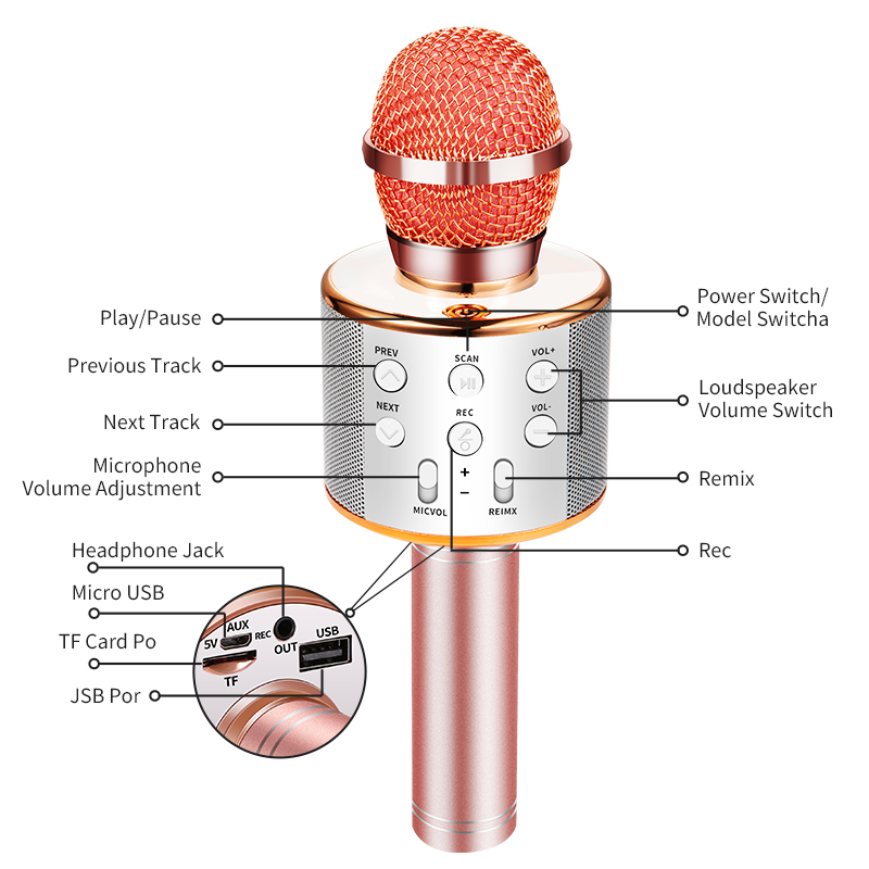 MICRO KÈM LOA BLUETOOTH WS-858 CÓ CỔNG OUT JACK 3.5 RA AMPLY, LOA LỚN