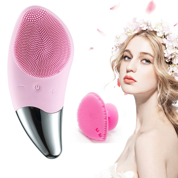 Máy Rửa Mặt Sóng Âm BR-020-Màu Hồng+ Dụng Cụ Rửa Mặt và Massage Mặt Silicon Mềm Dẻo HT SYS Facial Cleansing Fad-Màu Hồng-[COMBO1]