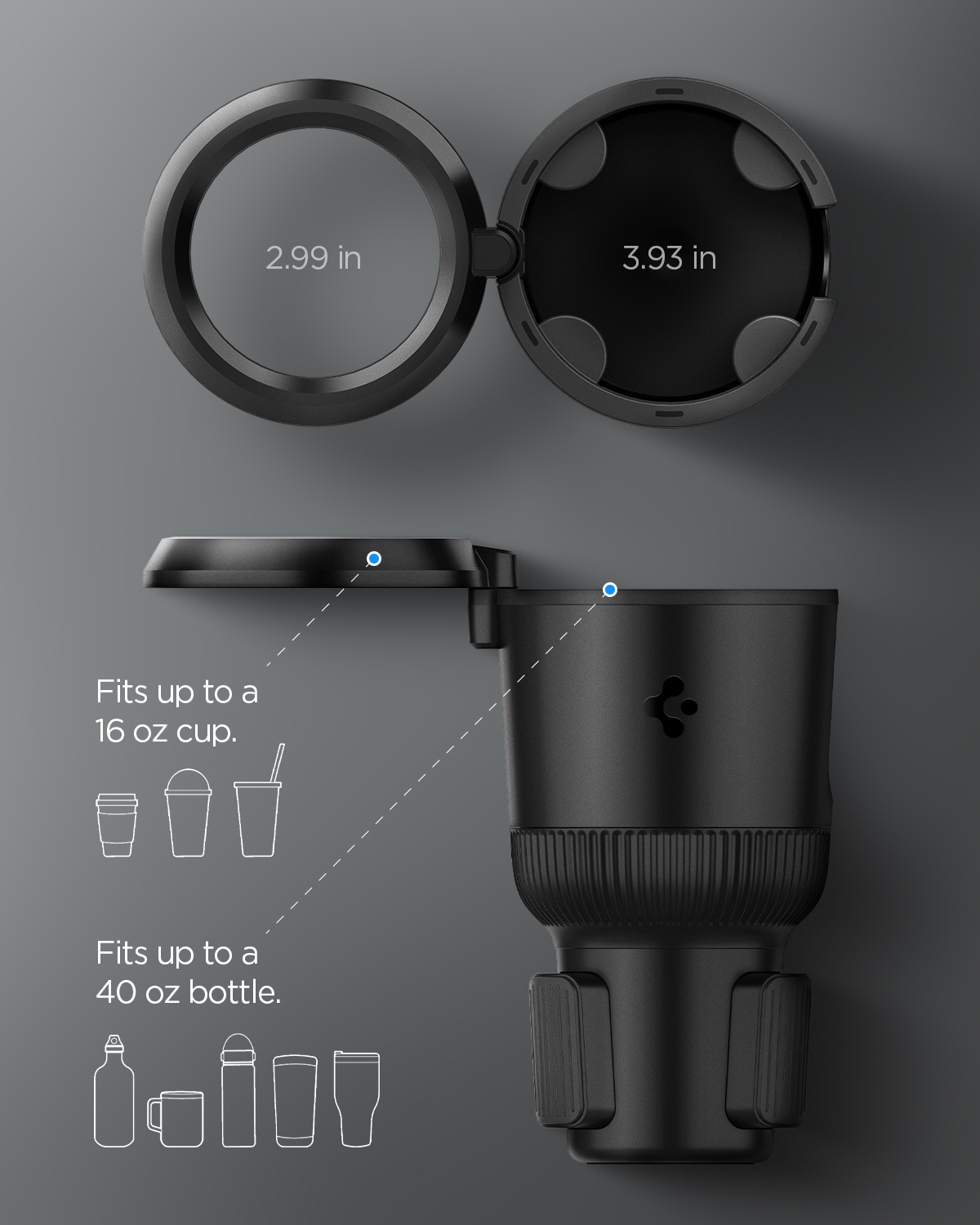 Phụ Kiện Để Ly Trên Xe Hơi Spigen Hydrohub Cup Holder Black CH100 - Hàng Chính Hãng