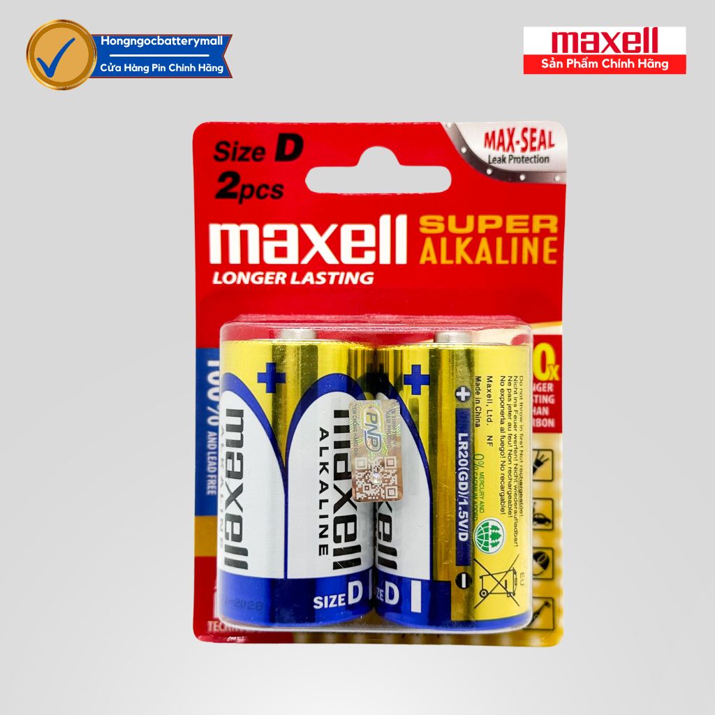 Vỉ 2 Viên Pin Đại Maxell Alkaline 1,5V Siêu Bền Bỉ - Hàng chính hãng