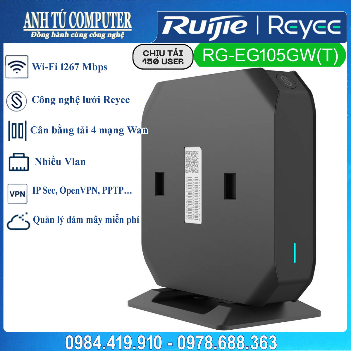 Router WiFi cân bằng tải Ruijie Reyee RG-EG105GW(T) All-in-One hàng chính hãng